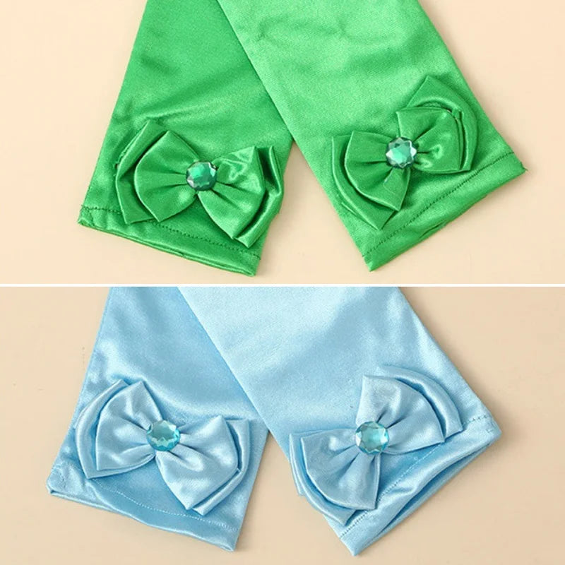 1 Pair Bow Satin Gloves for Kids - Stage Dance & Wedding Accessories