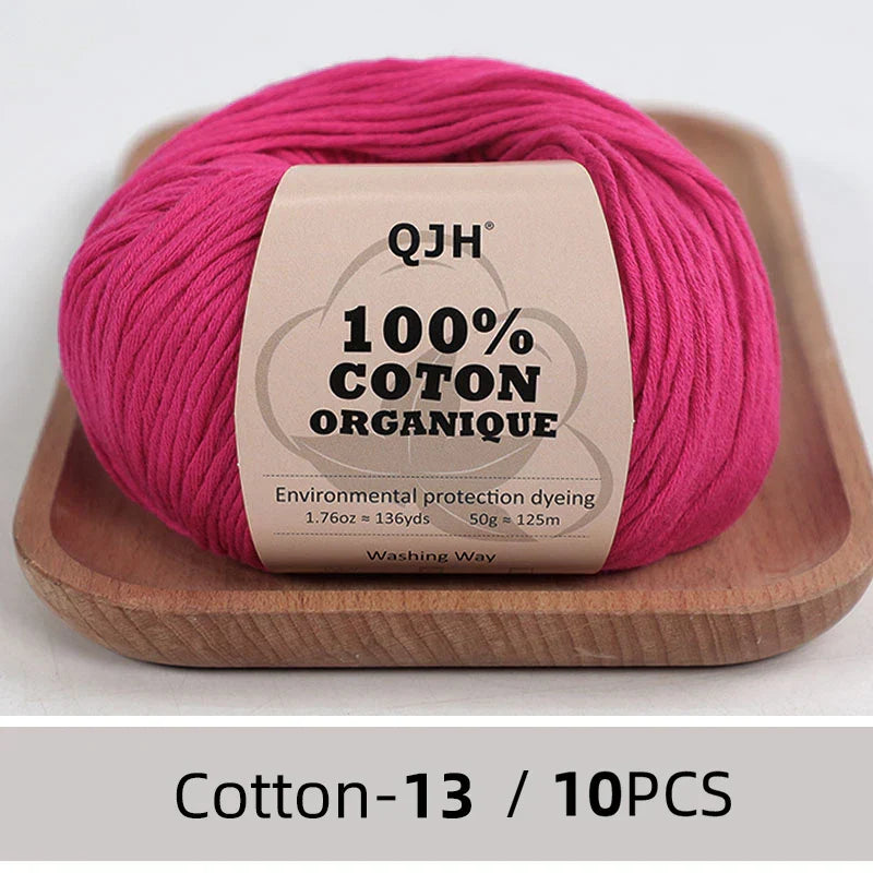 QJH 10PCS 100% Organic Cotton Yarn Pure/Mixed Color