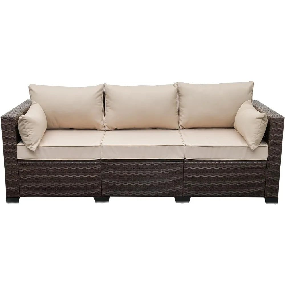 Outdoor Sofa with Non-Slip Beige Cushion, Patio Couch