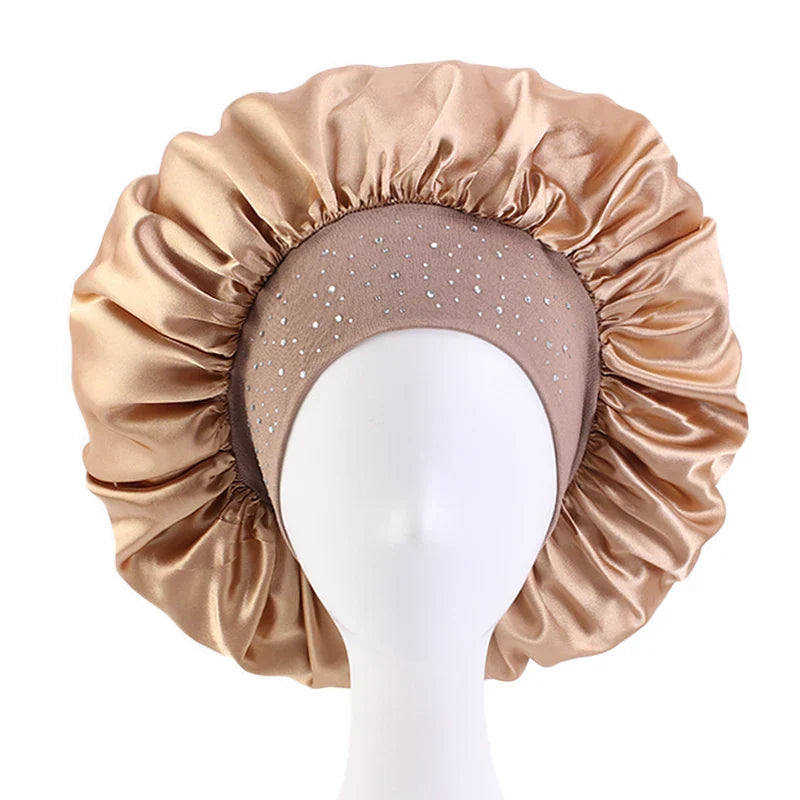 New Women Rhinestone Satin Silky Bonnet Elastic Band