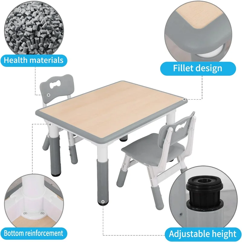 Kids Study Table and Chairs Set, Height Adjustable