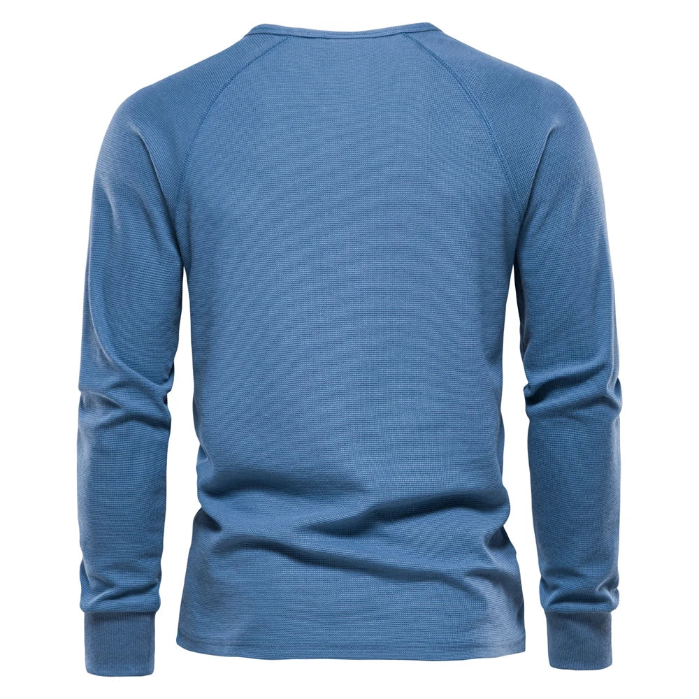 AIOPESON Waffle Henley T-Shirt Men Long Sleeve Basic