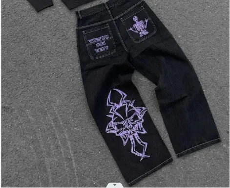 Harajuku Y2K men jeans vintage goth Skull Embroidery