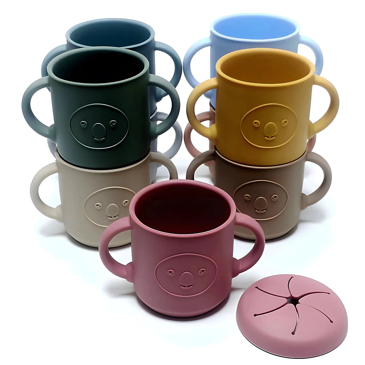 Silicone Snack Cup with Handle Double Ear Petal