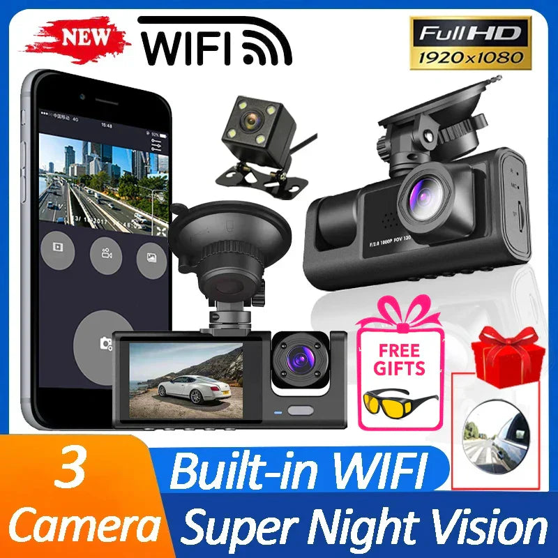 3 Channel WiFi Dash Cam for Cars Camera