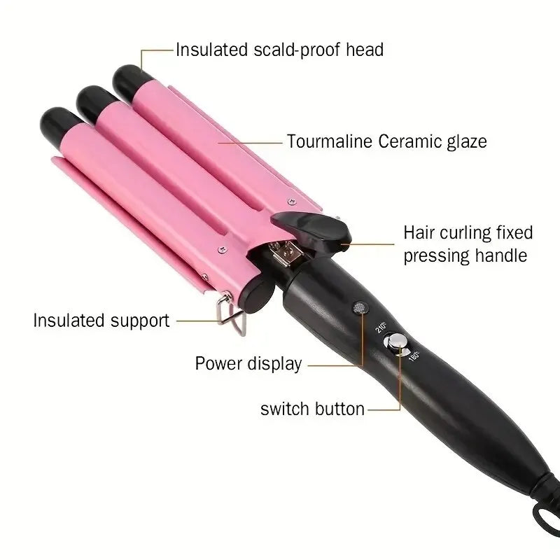 Pink 3 Barrel Hair Crimpers, Professional Hair Curling