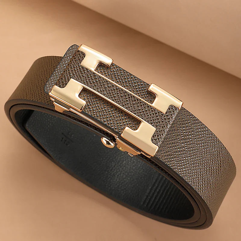 3.4cm Wide Automatic Metal Buckle Belt For Men