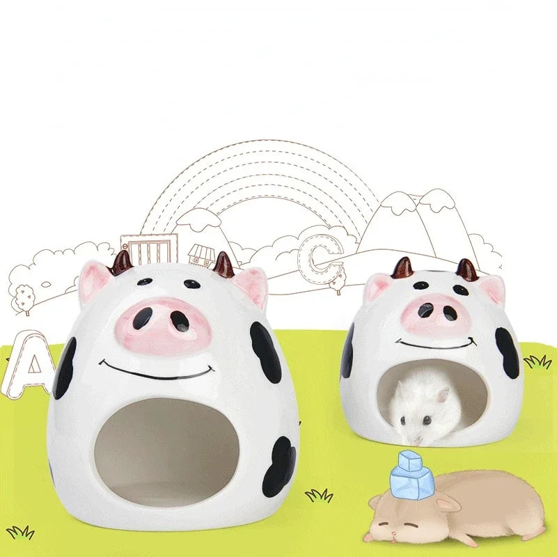 Summer Cooling Ceramic Nest Cartoon Cow Mini Pet