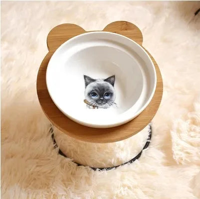 New High-end Pet Bowl Bamboo Shelf Ceramic Feeding