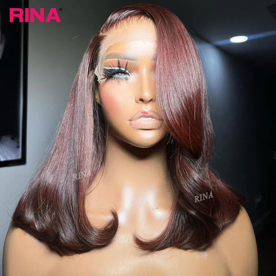180 Density 13x4 Reddish Brown Short Bob Lace