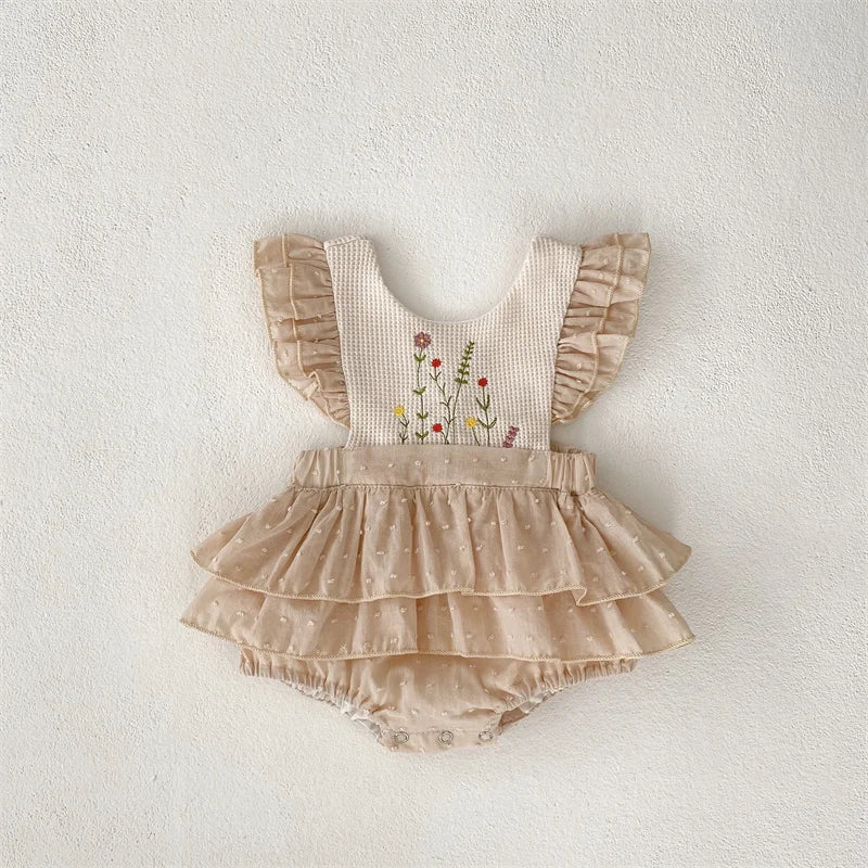 Ruffles Lace Baby Girls Romper Dress Summer Vintage