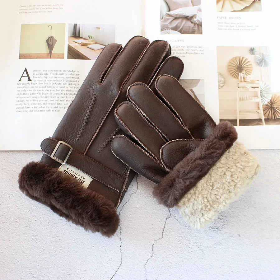 Sheepskin Fur Gloves Men's Thick Winter Warm Large