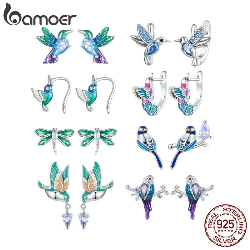 Bamoer 925 Sterling Silver Green Dragonfly Stud Earrings