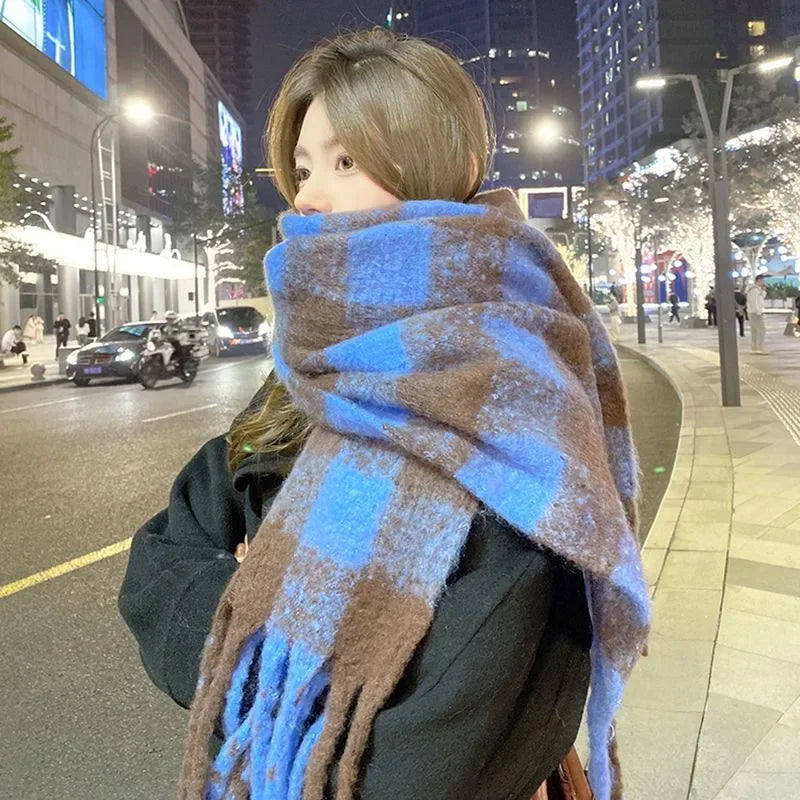 Luxury Plaid Scarf Winter Warm Cashmere Women Long