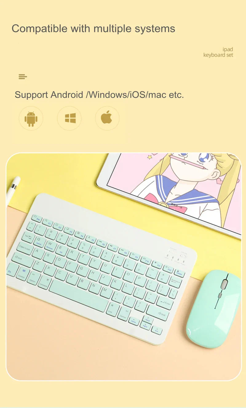 Rechargeable Tablet Wireless Bluetooth Keyboard Mouse Set For