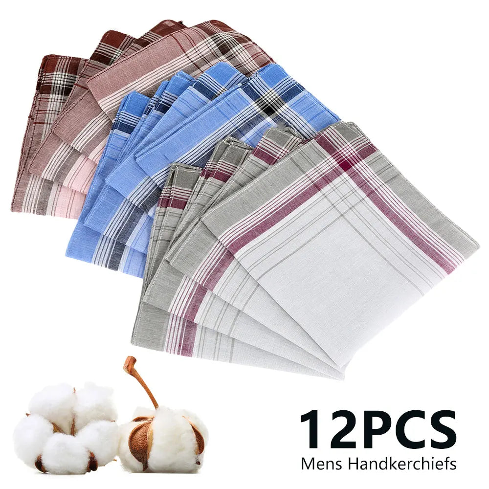 12Pcs Handkerchief Towels Multicolor Plaid Stripe Men Women