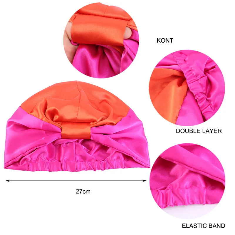 Women Stretch Silk Imitation Nightcap Fashion Color Contrast