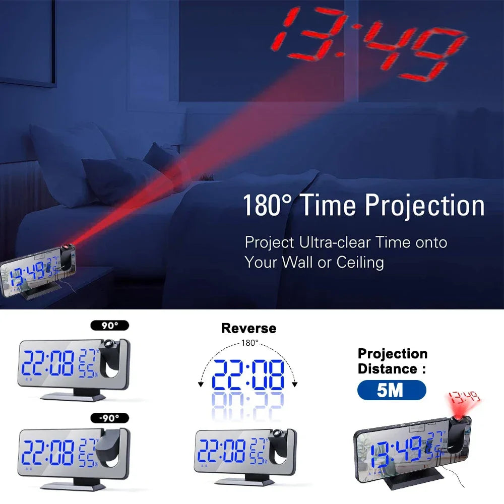LED Digital Projection Alarm Clocks USB Electronic Ceiling