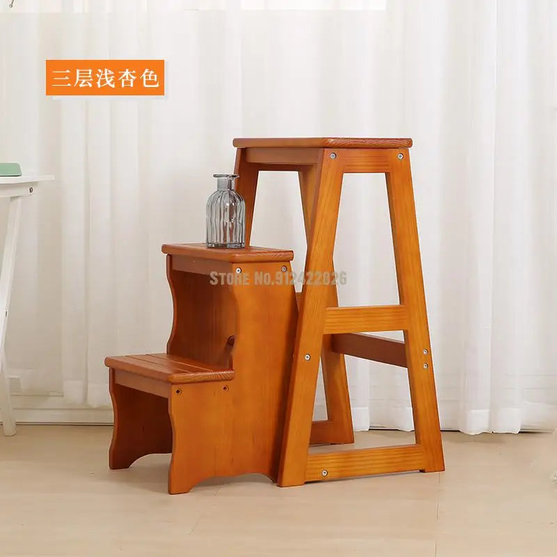 Solid Wood Household Multifunctional Folding Ladder Chair Indoor