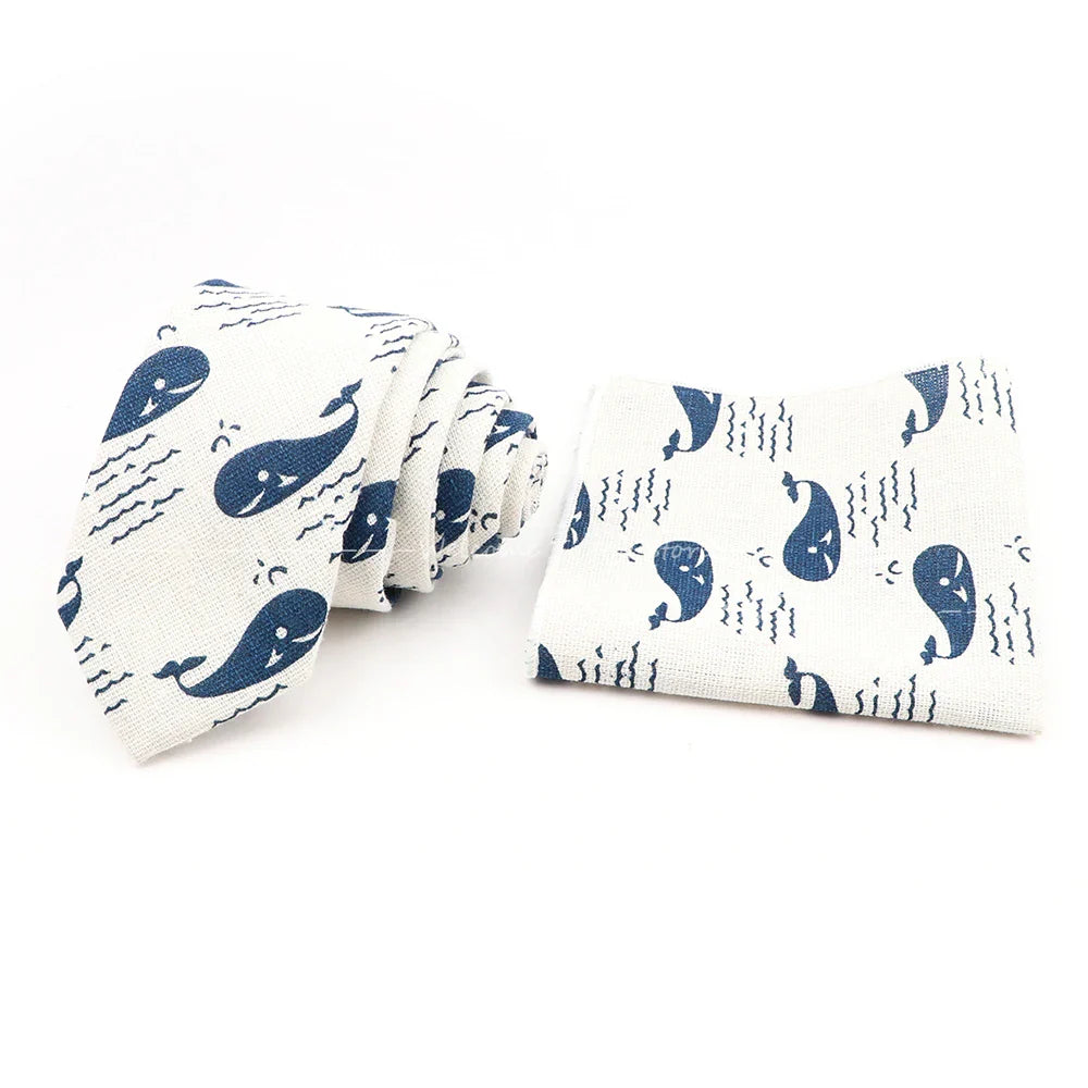 Men Linen Plant Ainmal Ties Set Pocket Handkerchief