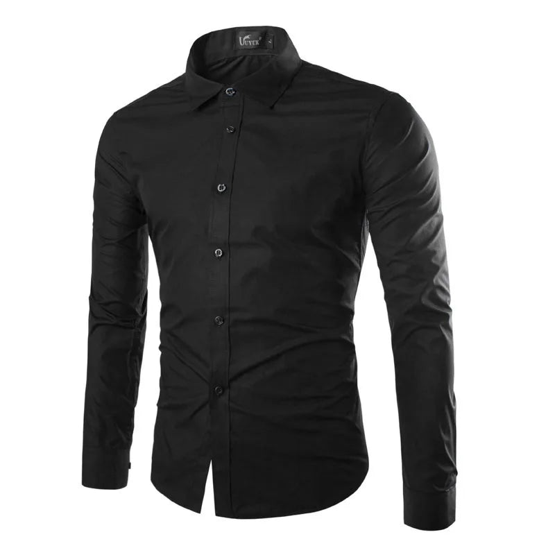 Mens Striped Shirts Long Sleeved Business Slim Fit