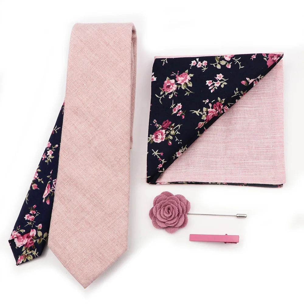 Two Side Floral Plaid Cotton Patchwork Tie Set