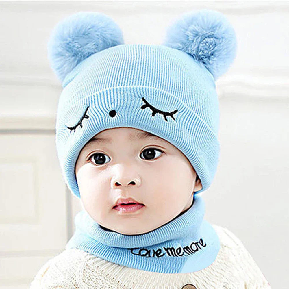 2Pcs/Set Autumn Winter Warm Baby Hat Scarf Set