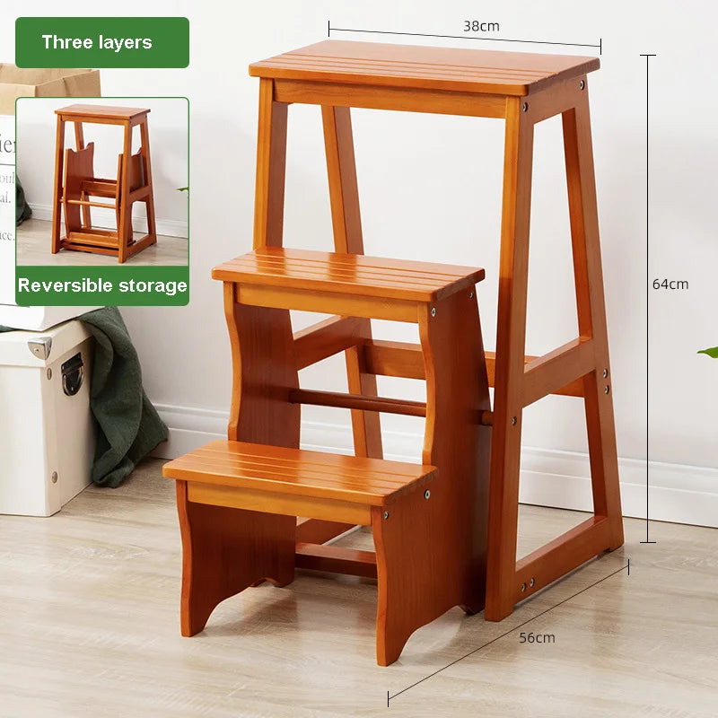 Step Stool Solid Wood Folding Ladder Chair Home