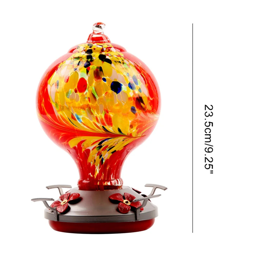 Hummingbird Feeder for Outdoors Hanging Hand Blown Glass