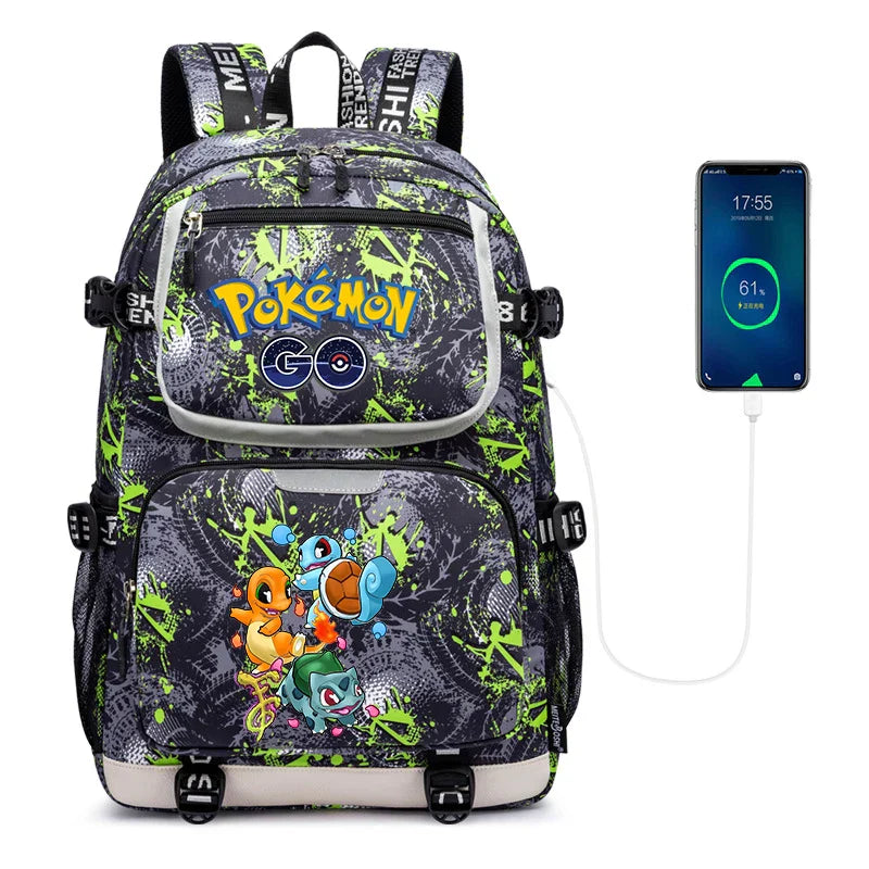 Pokemon Squirtle Cartoon School Bag USB Charging Large