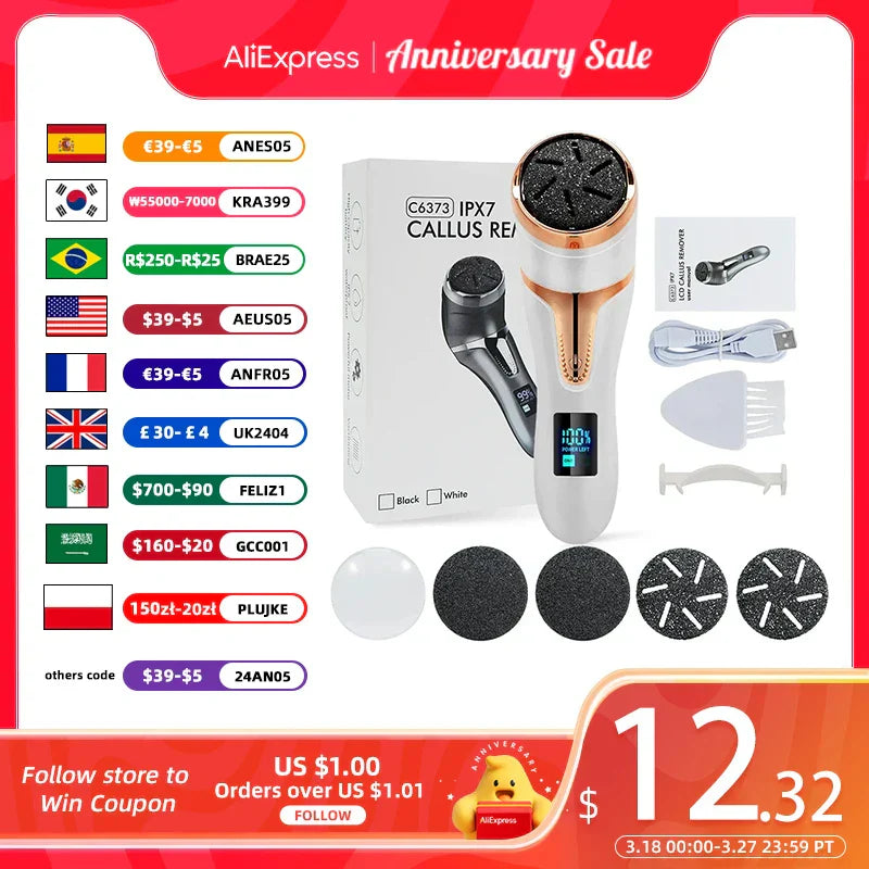 Rechargeable Electric Foot File Electric Pedicure Sander IPX7