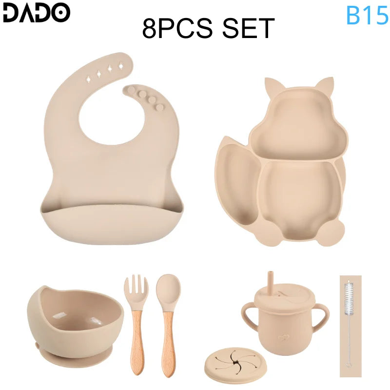 Baby Feeding Set Silicone Suction Bowls Divided Plates