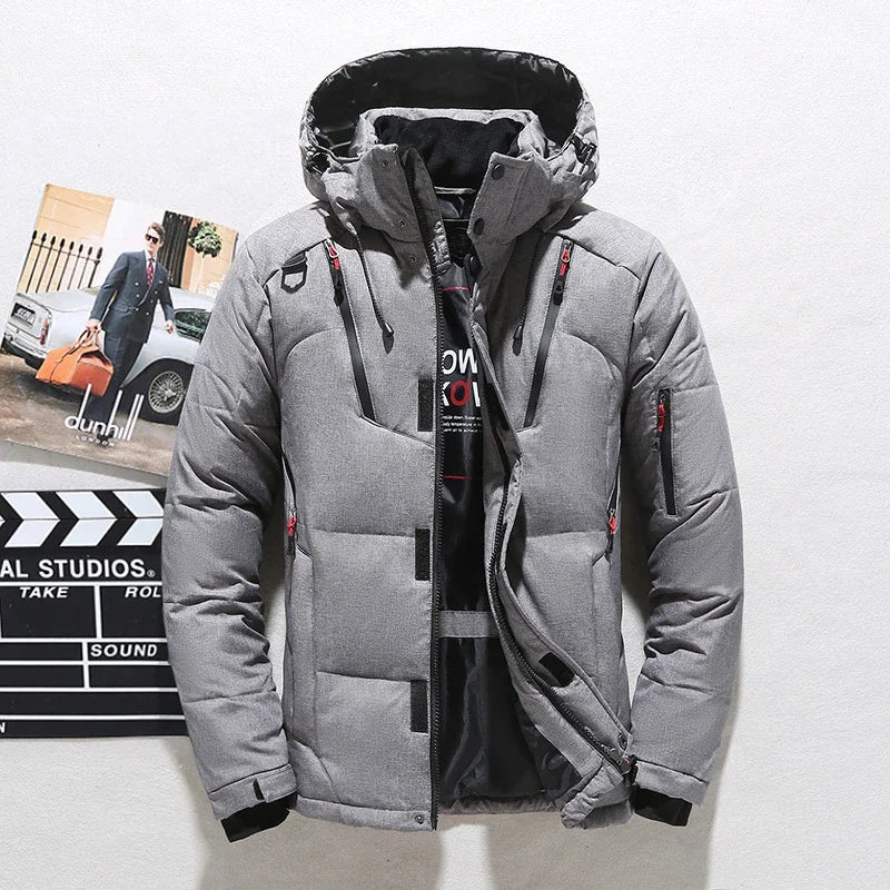 Men's White Duck Down Jacket Warm Hooded Thick