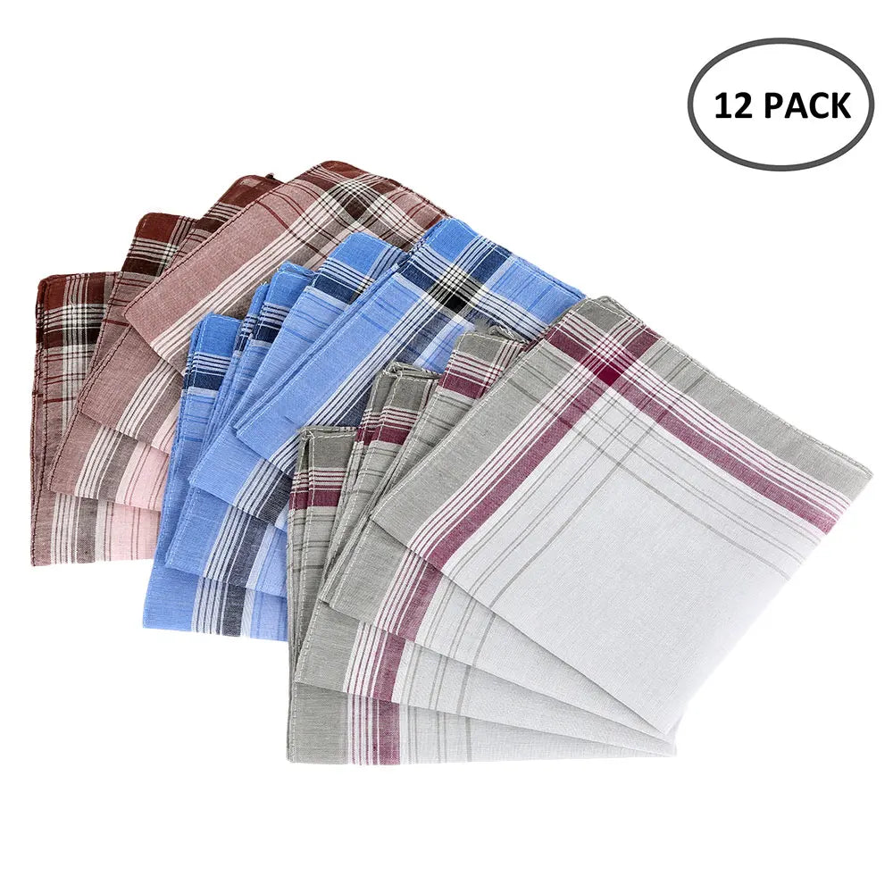 12Pcs Handkerchief Towels Multicolor Plaid Stripe Men Women