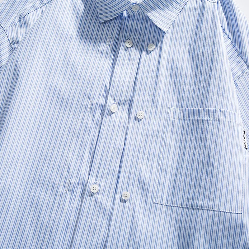 Double Breasted Placket Men's Loose Casual Long Sleeve