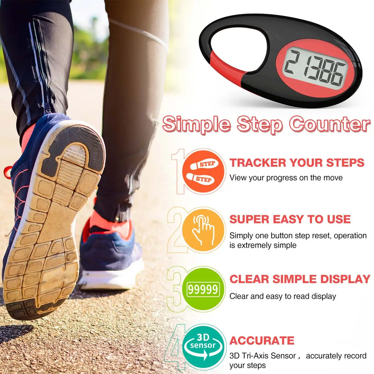 FITCENT 3D Pedometer for Walking Simple Step Tracker