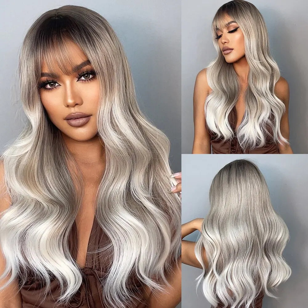 HAIRCUBE Long Ombre Brown Black Light Blonde Synthetic