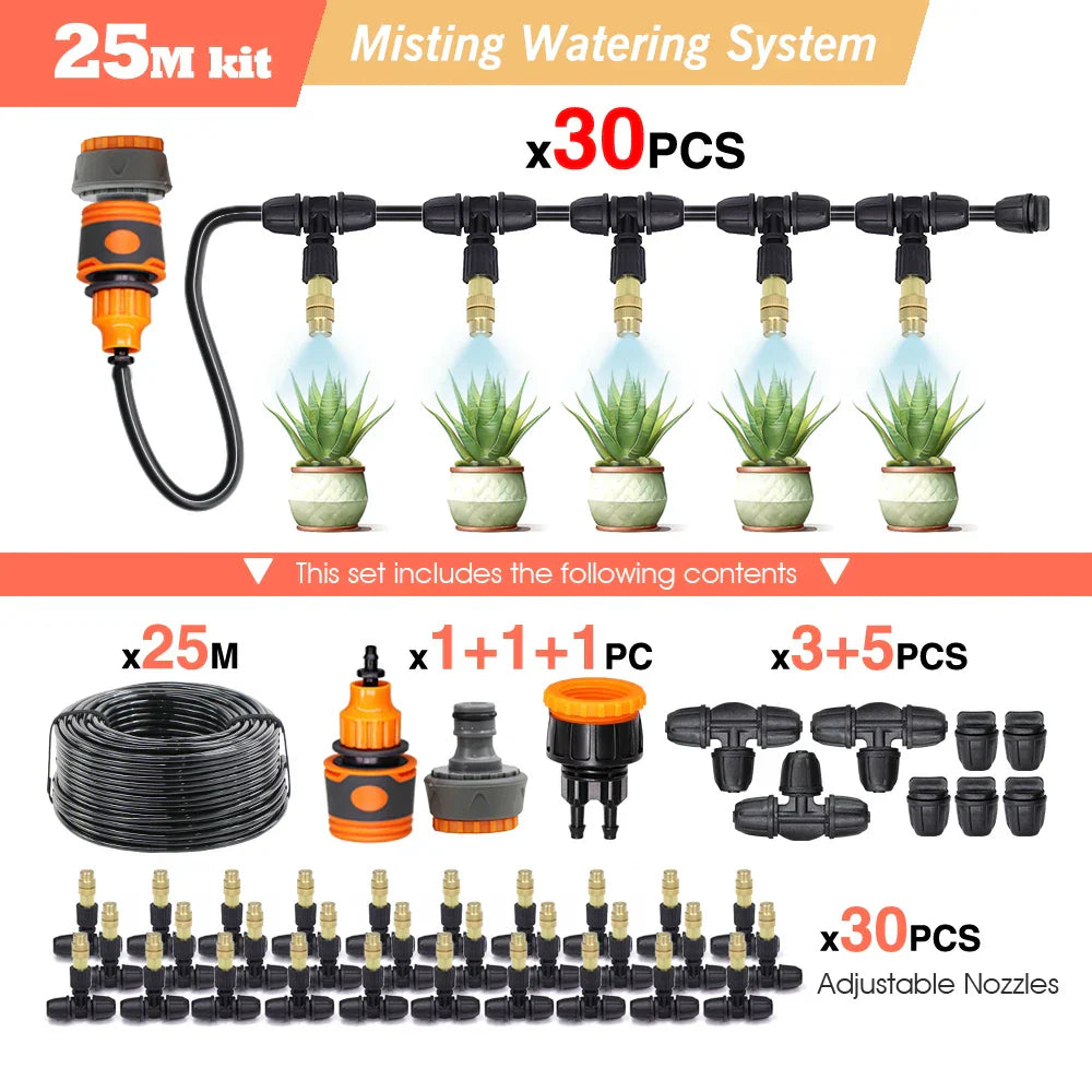 30-5M Garden Adjustable Brass Nozzle Misting Watering System