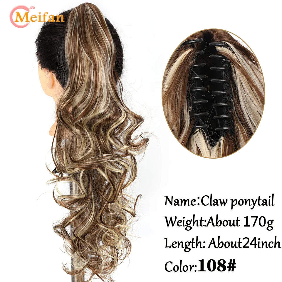MEIFAN Long Synthetic Wavy Clip in Hair Ponytail