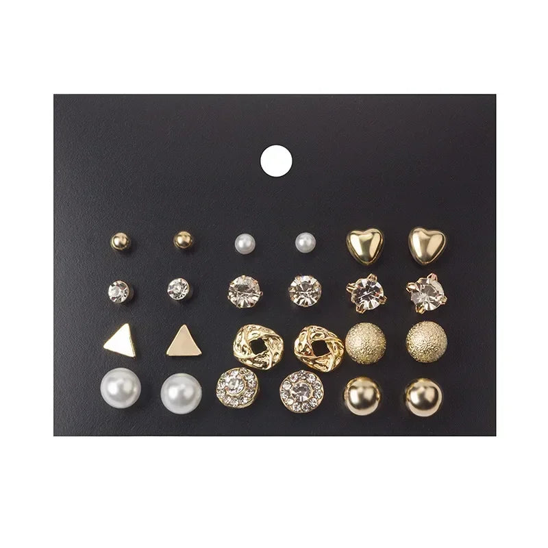 Faux Pearl Stud Earrings Set 15 Pairs Women's