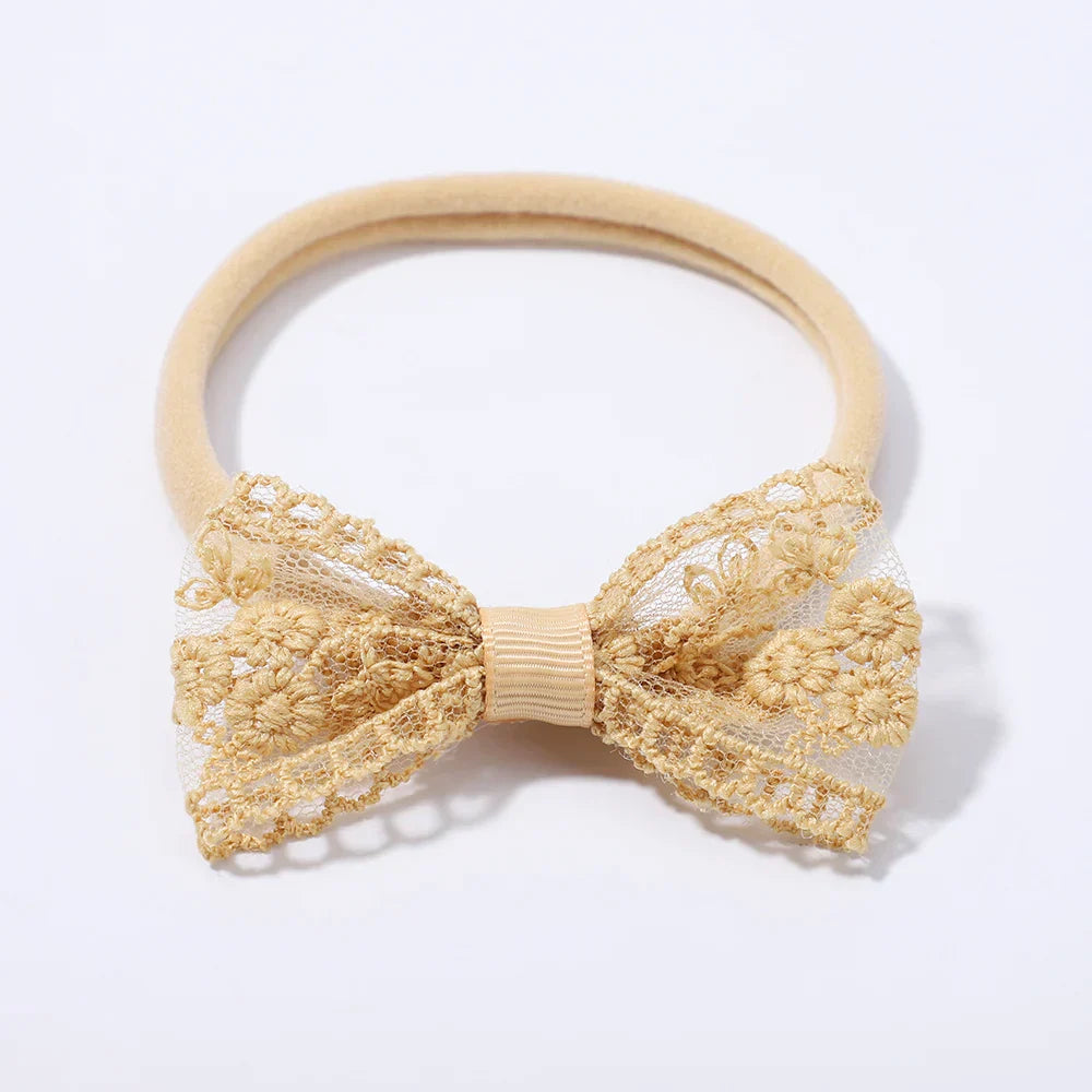 2Pcs Newborn Elastic Hair Bands Lace Bows Soft