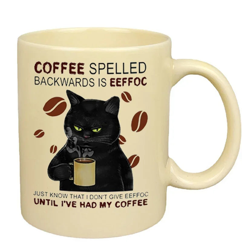 Funny Cat Mugs Coworker Gifts Coffee Spelled Backwards