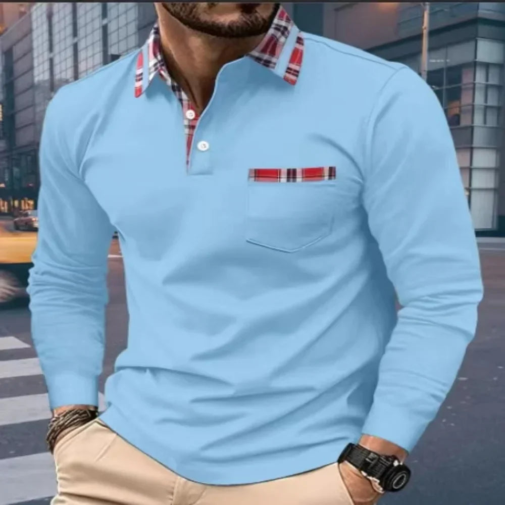 SpringAutumn Men Long Seeved Polo Shirt Casual Sports