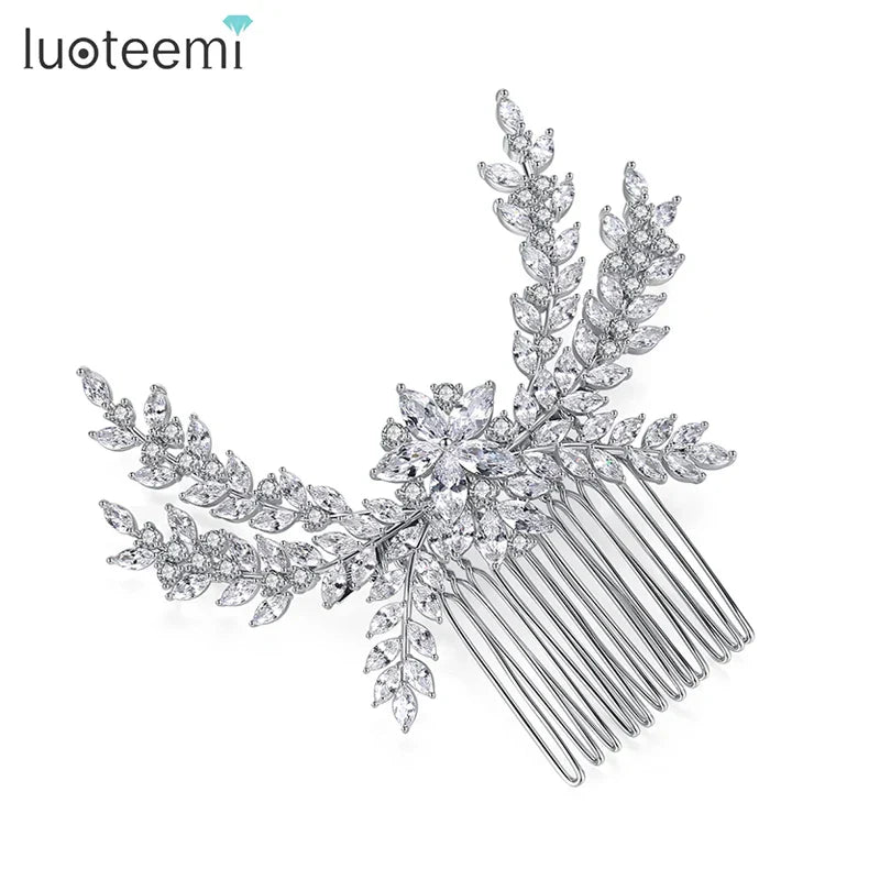 LUOTEEMI Luxury Cubic Zirconia Bridal Hair Comb Big
