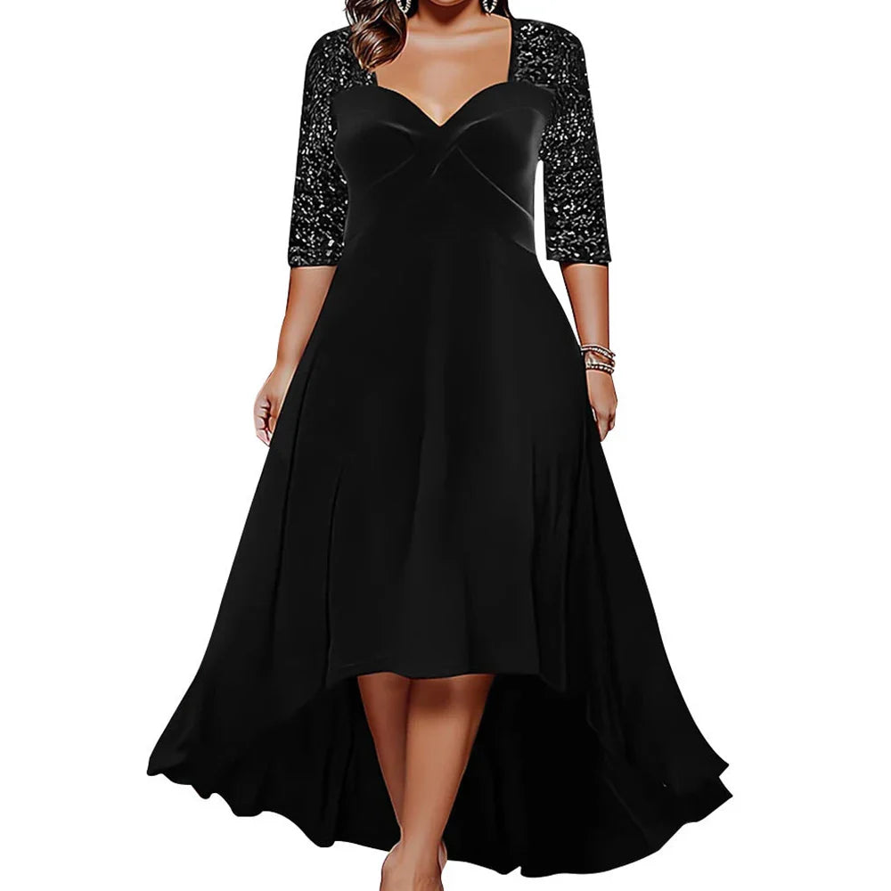 High Quality Plus Size Dress Women Evening Black