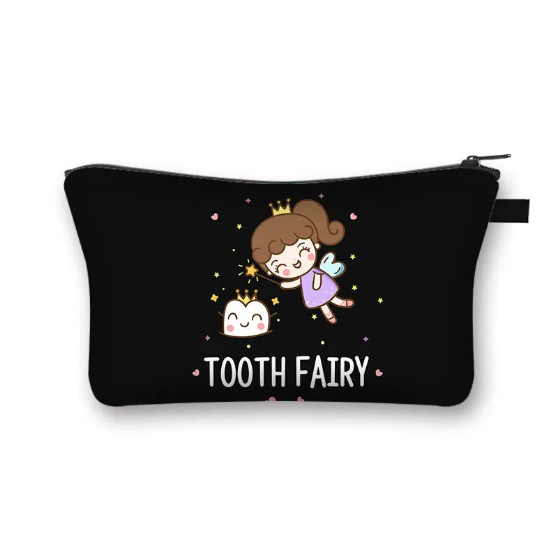Cartoon Teeth and Tooth Fairy Print Cosmetic Case