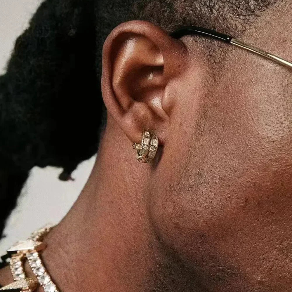UWIN Curved Sword Hoop Earrings Iced Out Purple