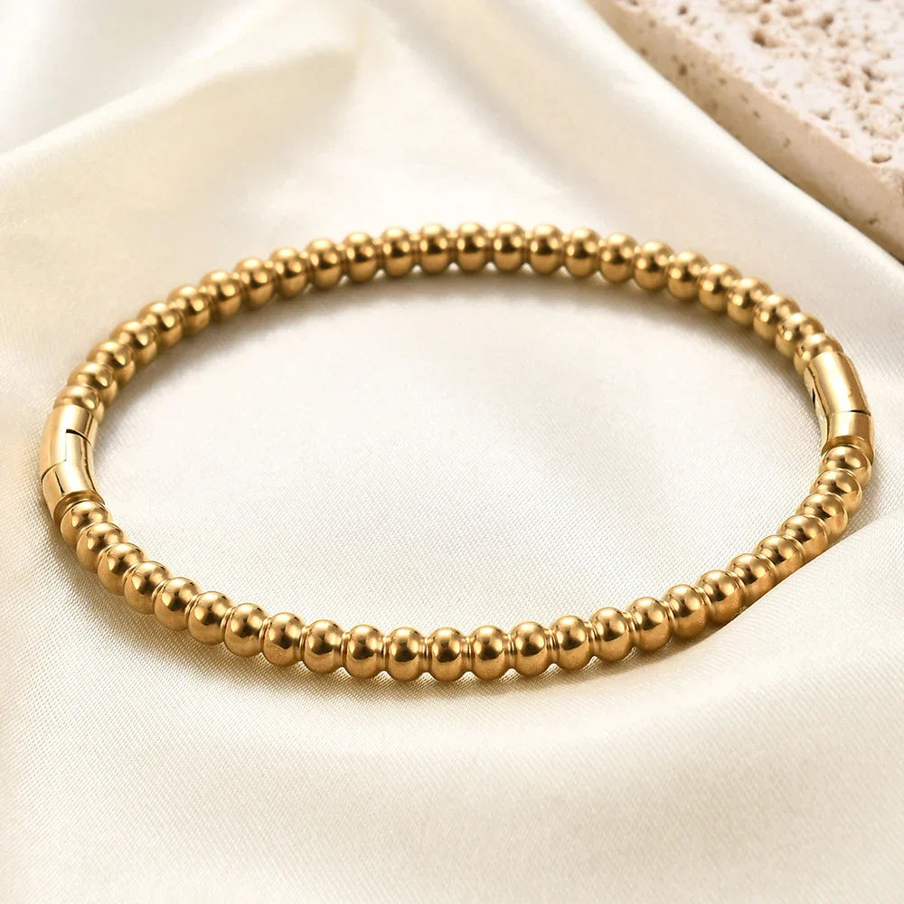 VQYSKO Stainless Steel Bangle Bracelet In Smooth Round