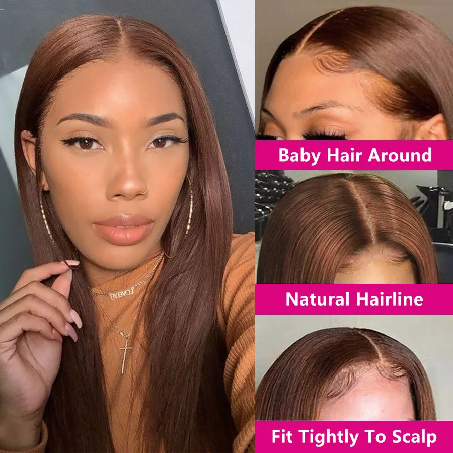 Glueless Chocolate Brown Straight 13x6 HD Lace Front