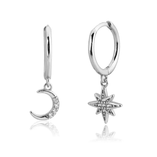 CCFJOYAS 925 Sterling Silver Lightning/Awl/Animal Pendant Hoop Earrings